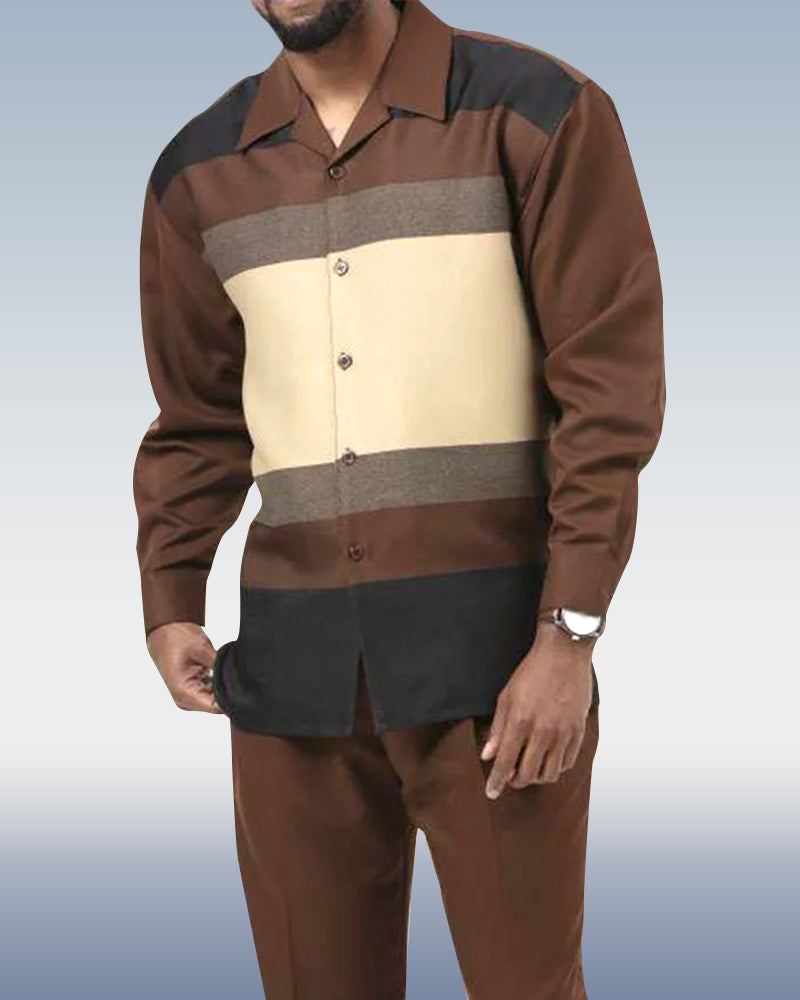 Suitmens Long Sleeve Trousers Colorblock Two-Piece Walking Set