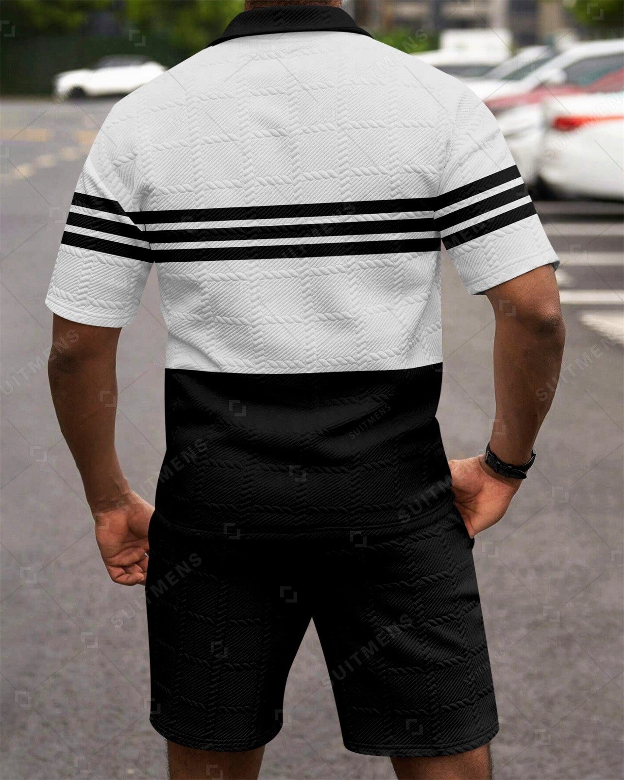 Men's Simple Textured Summer Polo Shirt Set 254