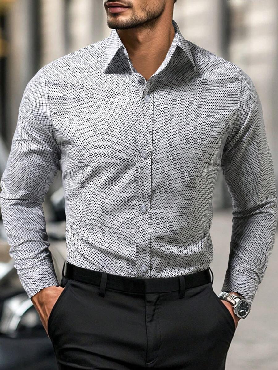 Men's Street Style Business Casual Printed Long Sleeve Shirt