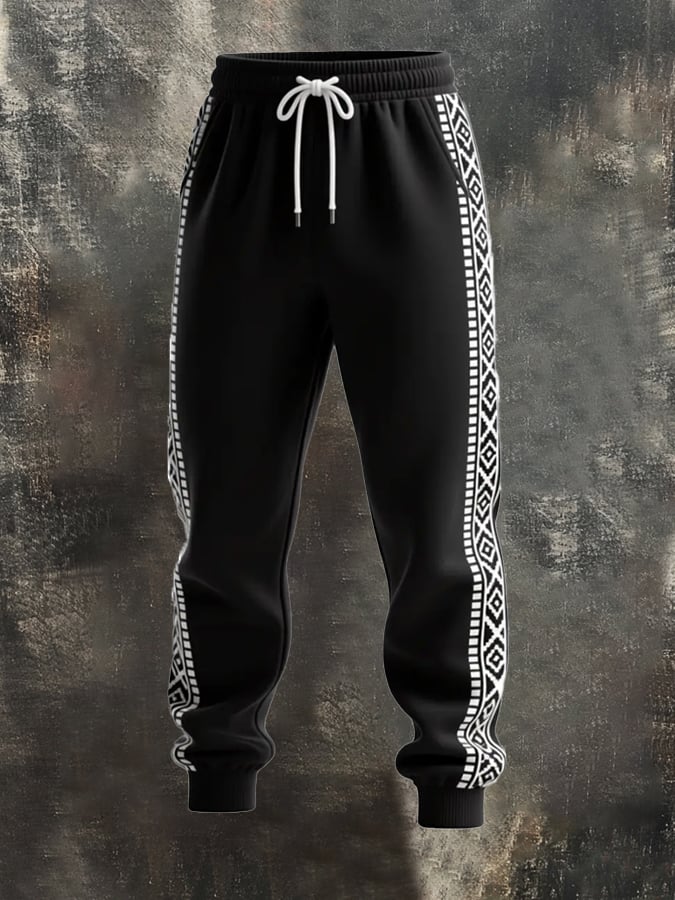 Men's Retro Distressed Contrast Color Hooded Casual Sweatshirt Set