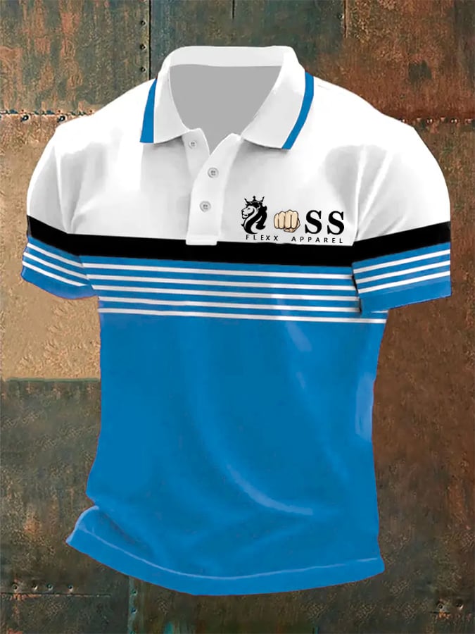 Men's Retro Letter Print Casual Polo Shirt