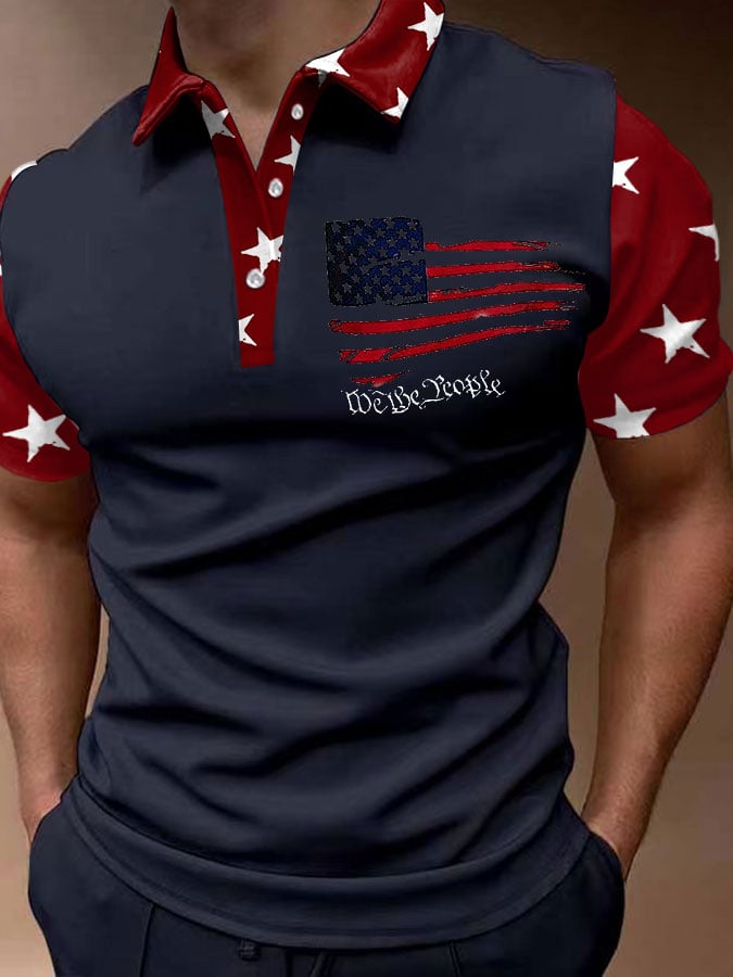 Men'S Flag Print Polo Shirt