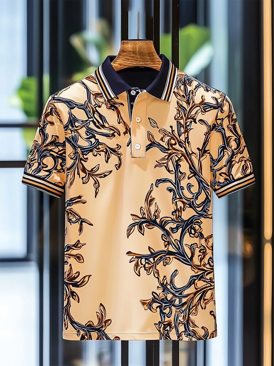 Men's Casual Business Palace Style Button Short Sleeve Polo Shirt