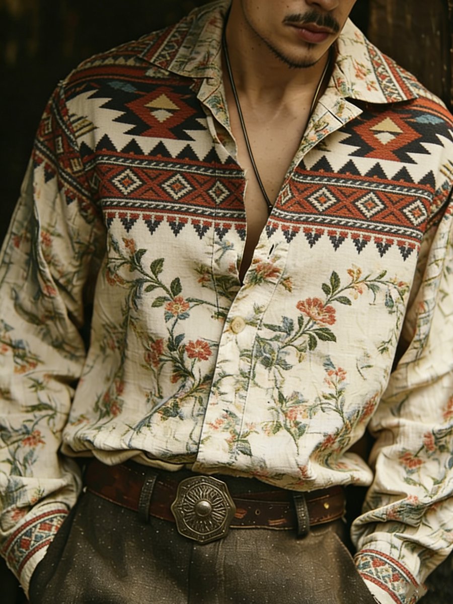 Men's Luxury Floral Print Long-Sleeve Shirt