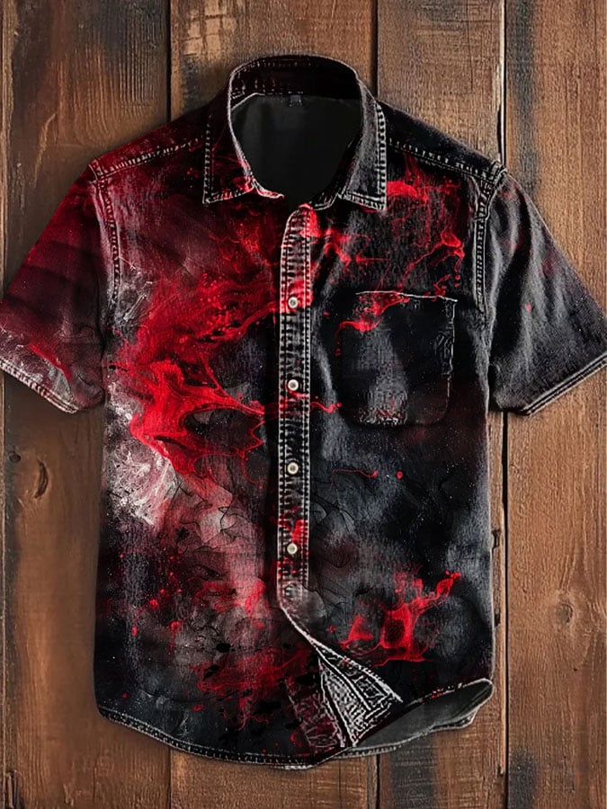 Men's Skull Printed Casual Short Sleeve Shirt