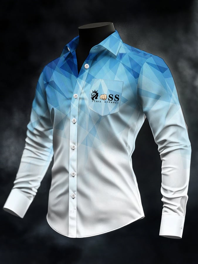 Men's Retro Letter Design Printed Business Long Sleeve Pocket Shirt