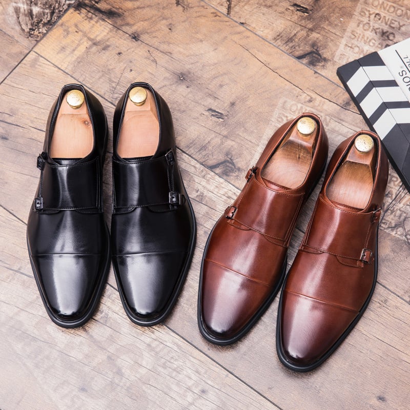 Business Casual British Double Buckle Leather Shoes