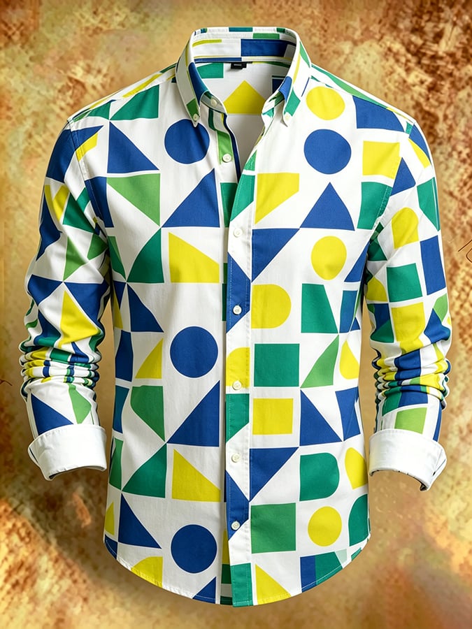 Men's Retro Abstract Art Print Comfortable Business Style Shirt