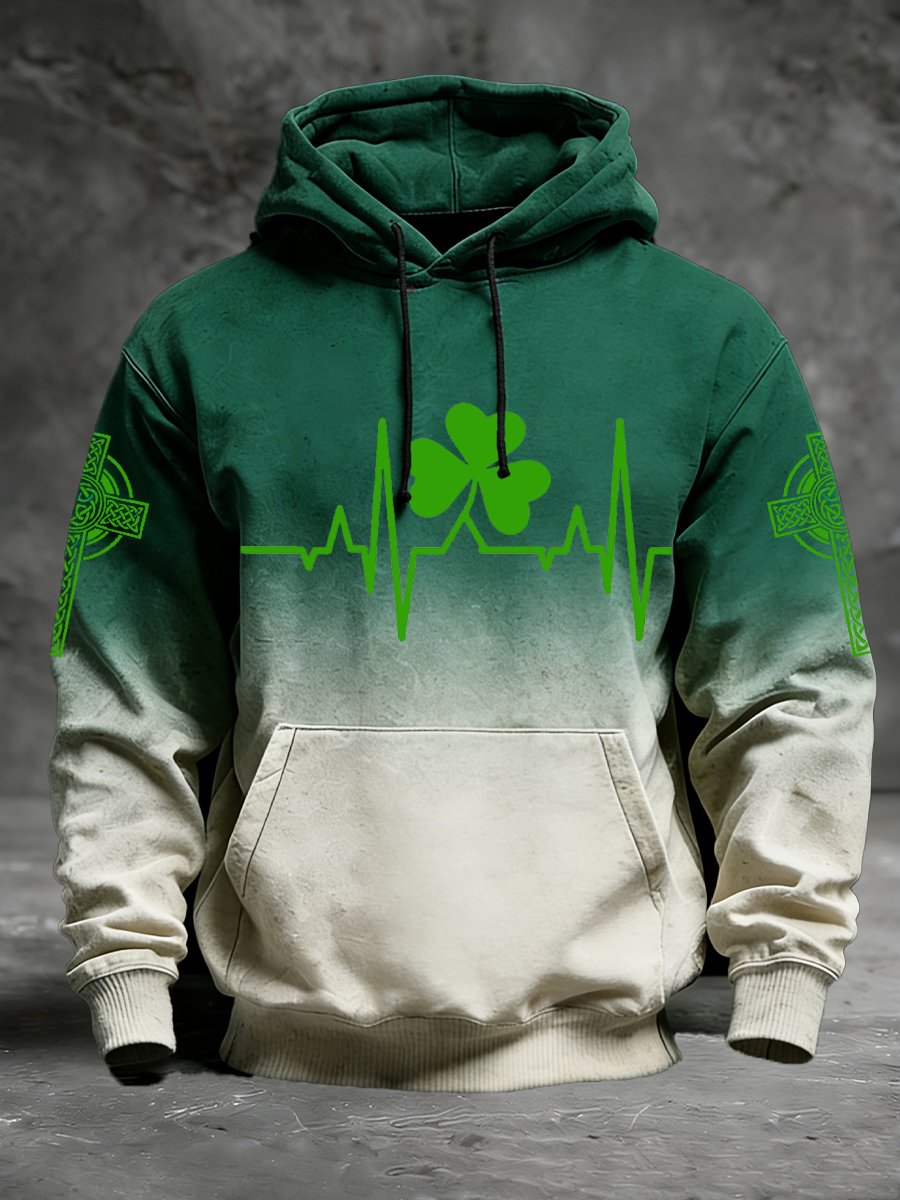Men's Vintage St. Patrick's Day Shamrock Print Hoodie