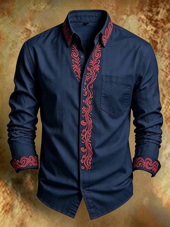 Men's Retro Abstract Art Print Comfortable Business Style Shirt