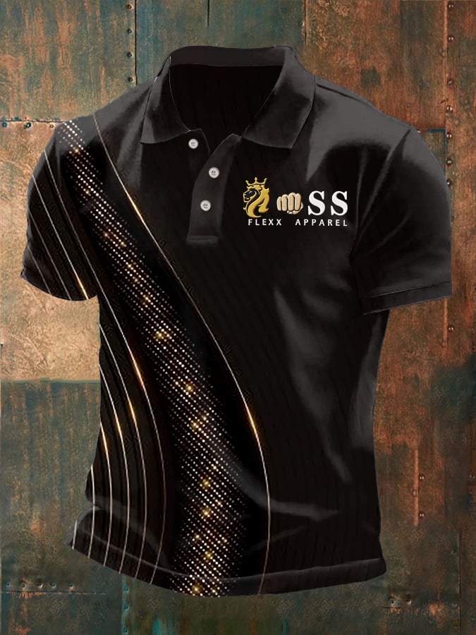 Men's Retro Letter Design Printed Casual Polo Shirt