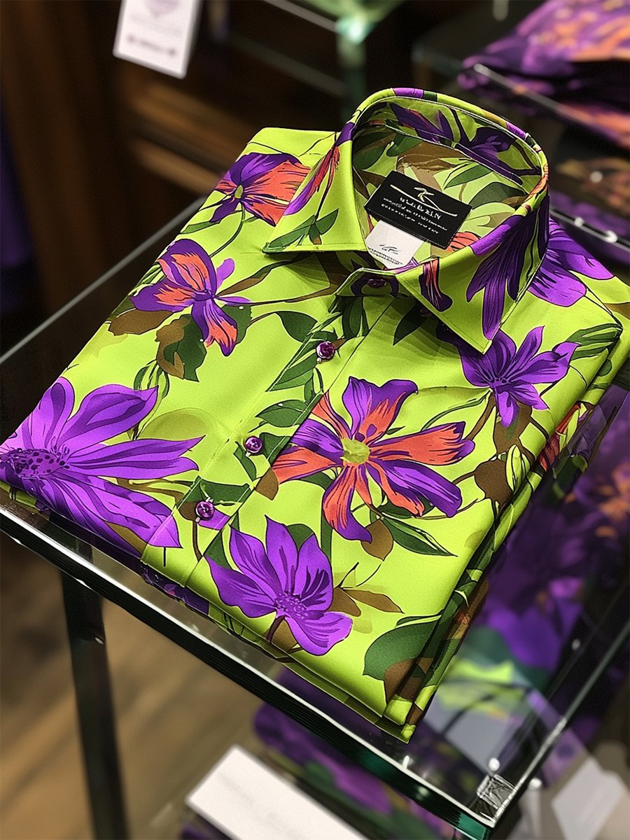 Men's Satin Luxe Hawaiian Print Short Sleeve Button Shirt