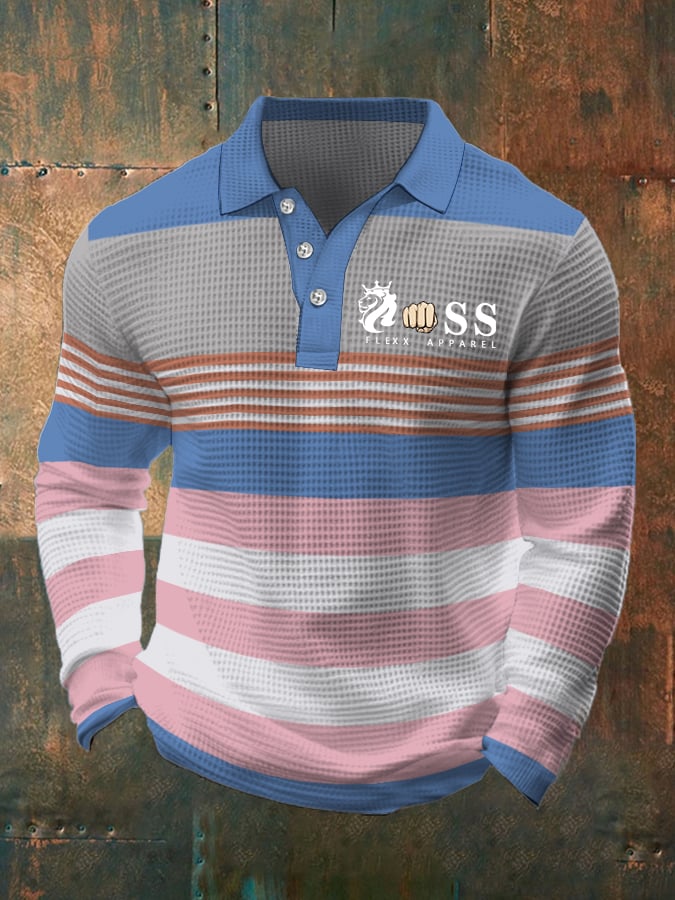Men's Business Casual Contrast Waffle Polo Top