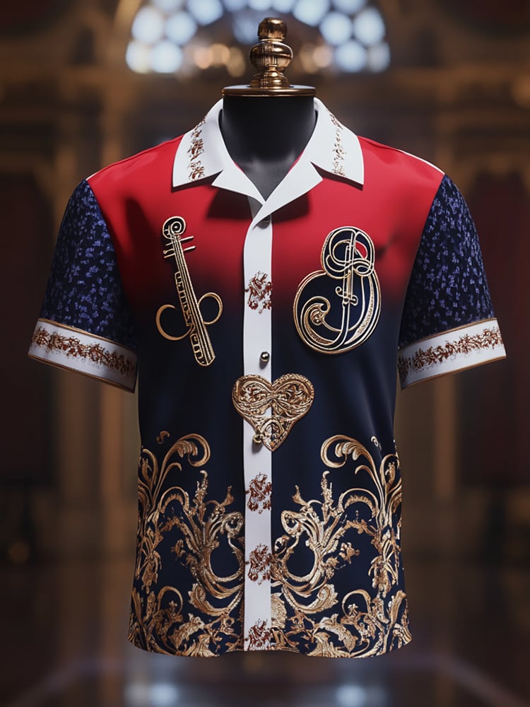 Men's Satin Luxe Print Short Sleeve Button Shirt