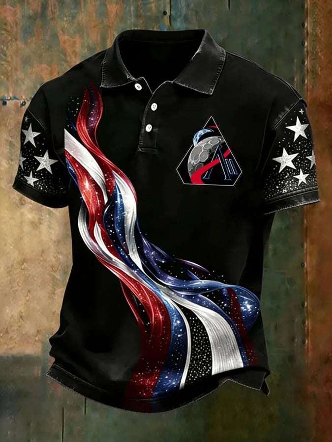 Men's Around The Moon And Back Print Polo Shirt