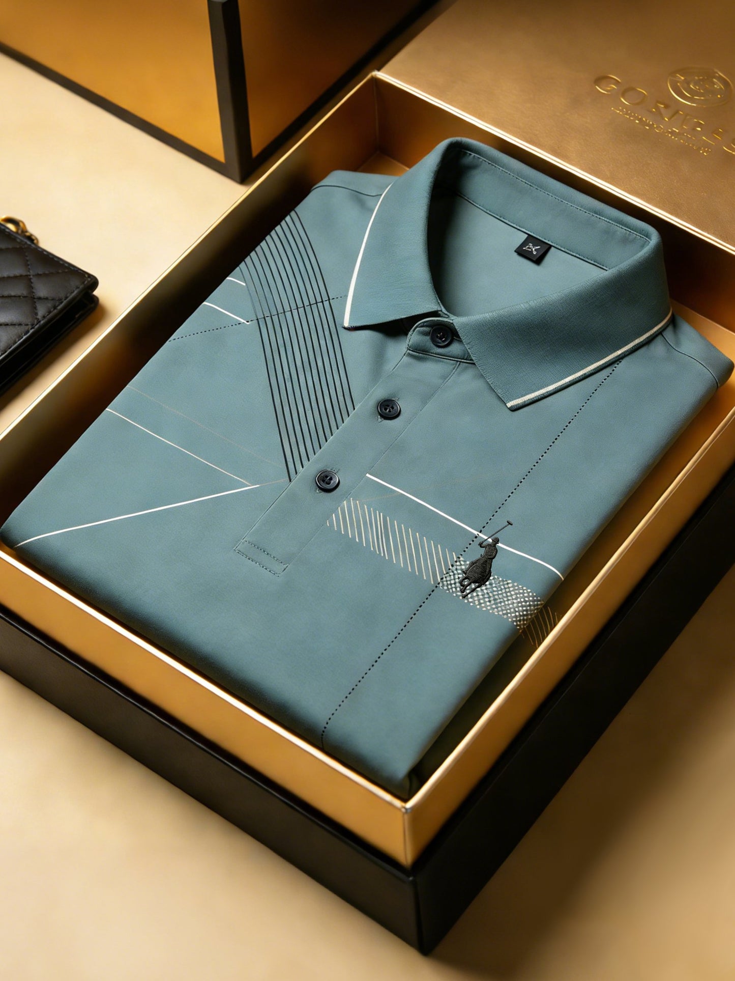 Men's Business Style Print Short Sleeved Polo Shirt