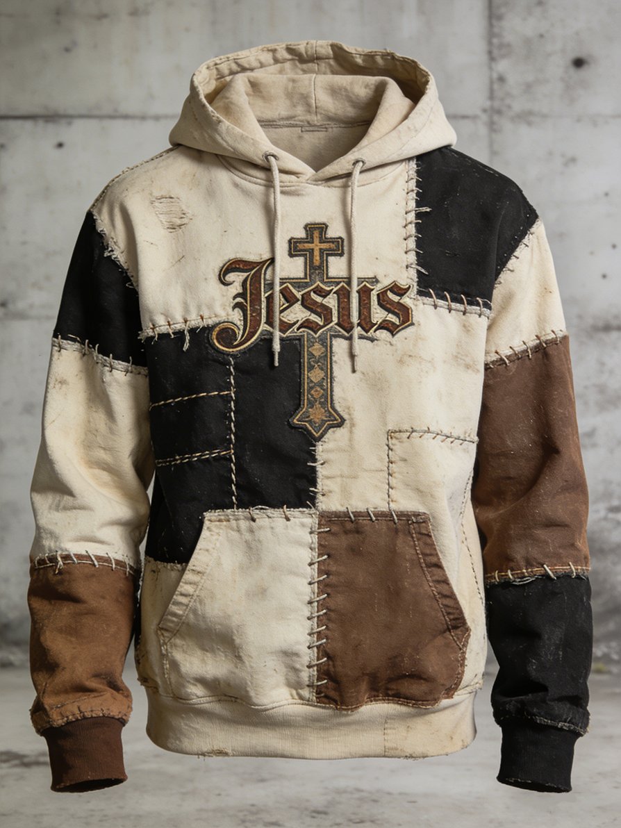Men's Vintage Casual Faith and Art Print Hooded Sweatshirt-Fast Shipping