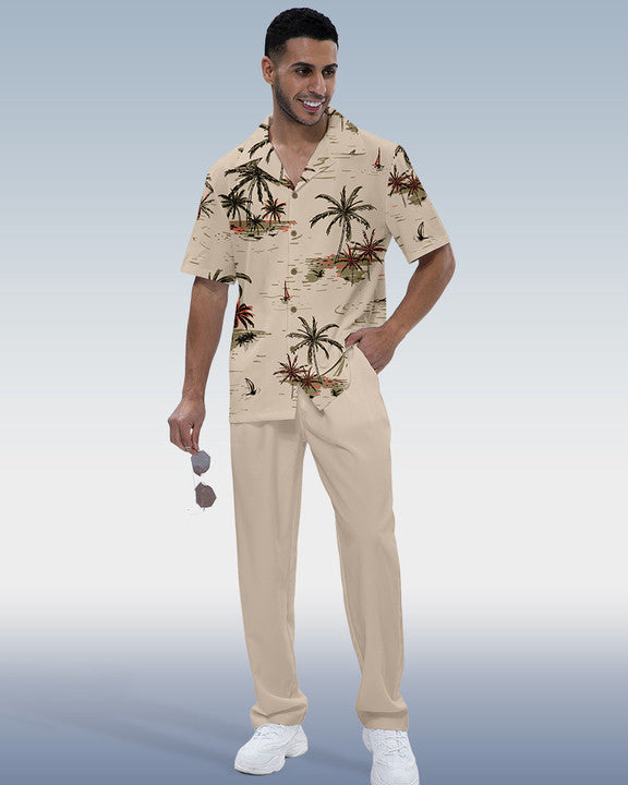 Rianmond Men's Hawaiian Print Short Sleeve Walking Suit 517
