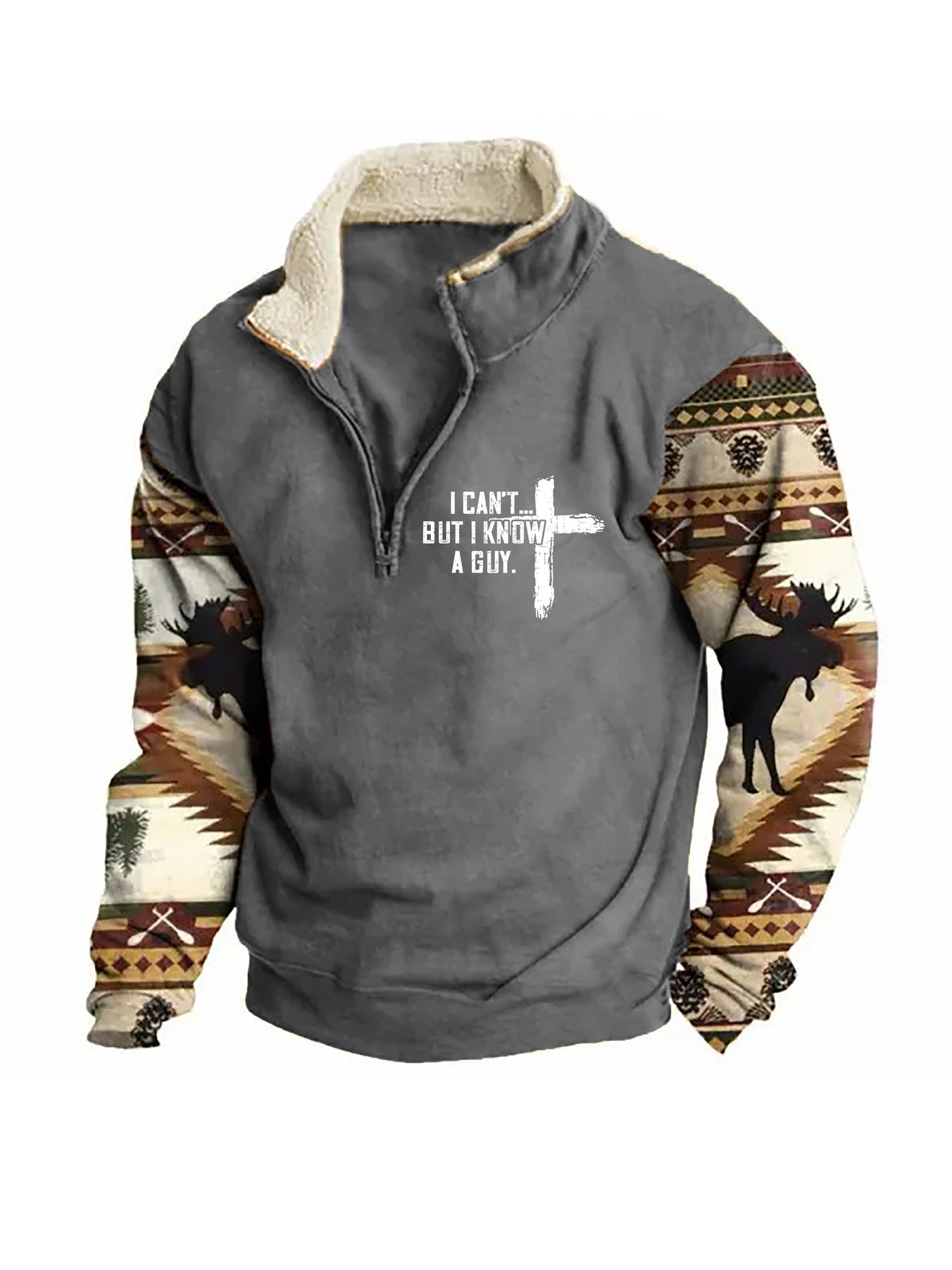 Men's I Can't But I Know A Guy Zip Colorblock Stand Collar Sweatshirt