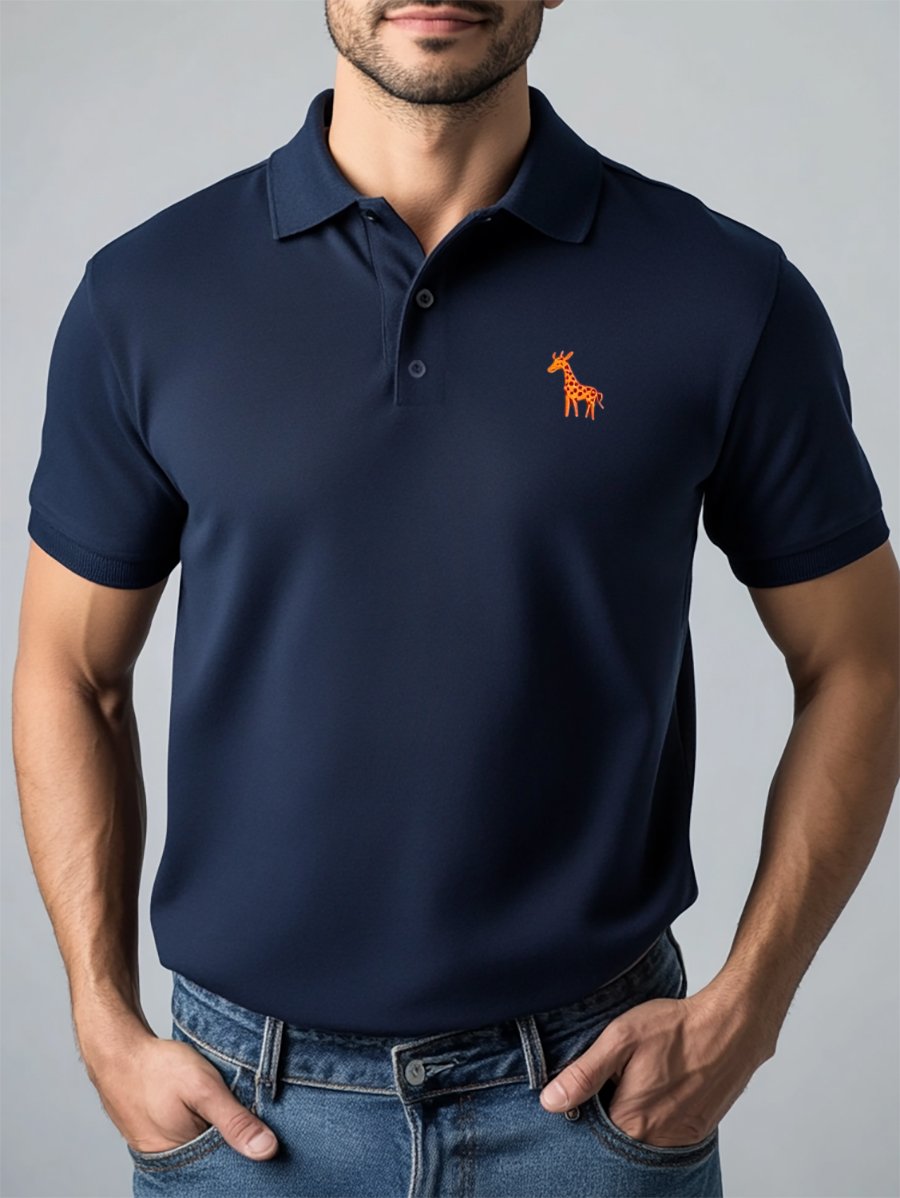 Men's Casual Business Geometric Button Short Sleeve Polo Shirt