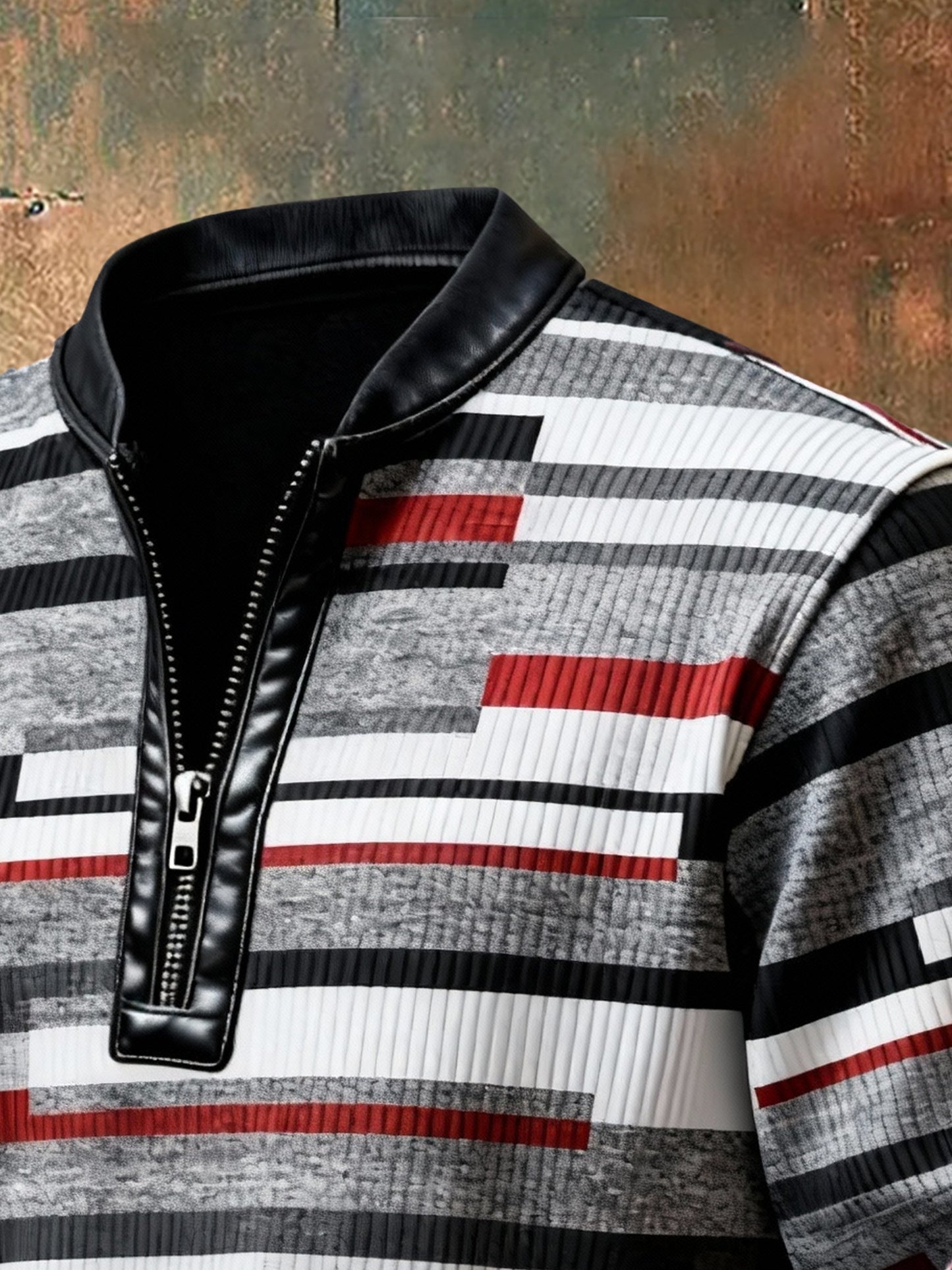 Men'S Casual Retro Contrast Color Half Zip Stand Collar Long Sleeve Sweatshirt