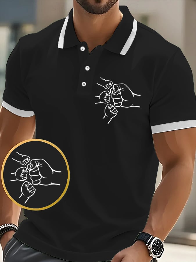 Men's Father's Day “Baby Toddler Kid Dad Fist Bump” Casual Printed Polo Shirt