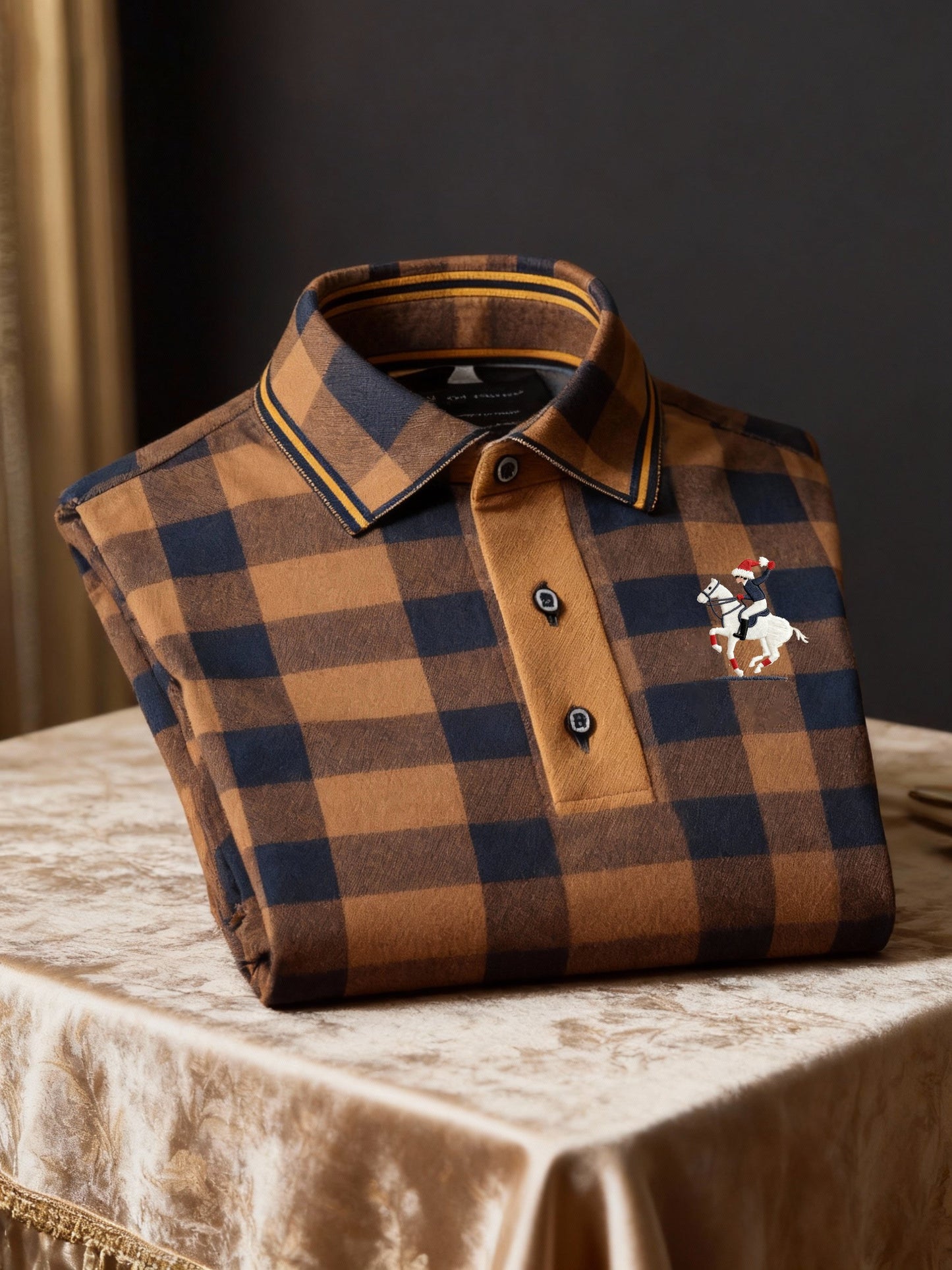 Men's Retro Business Logo Print Long Sleeve Polo Shirt