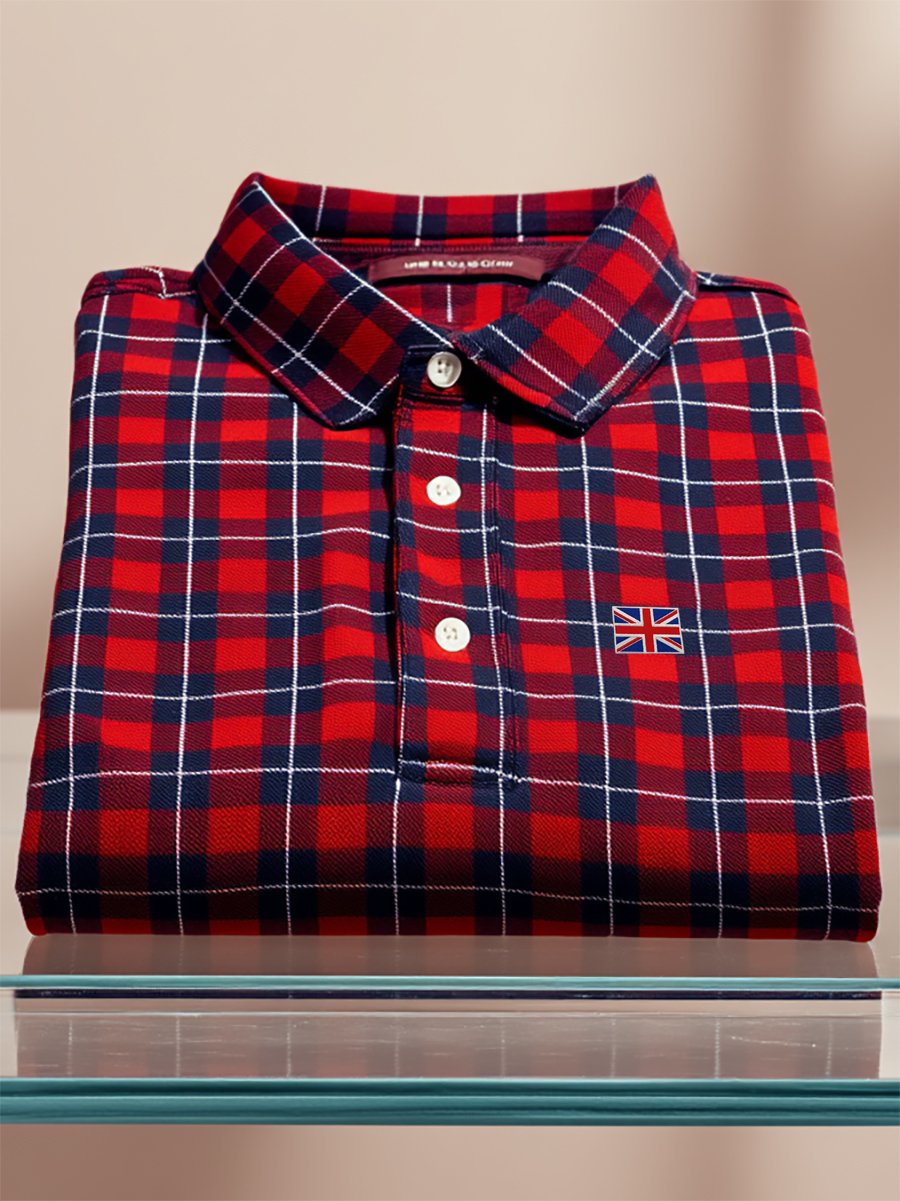 Men's Business Casual Union Jack Button Short Sleeve Polo Shirt
