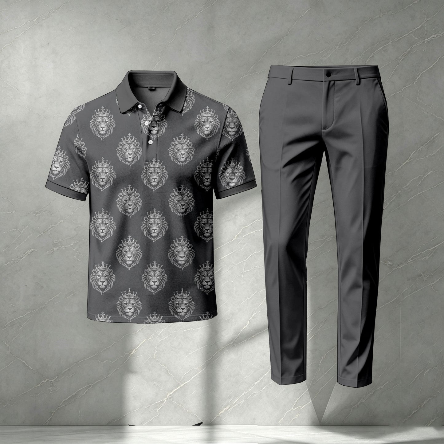 Men's Gray Short-Sleeve Polo Shirt and Pants Set