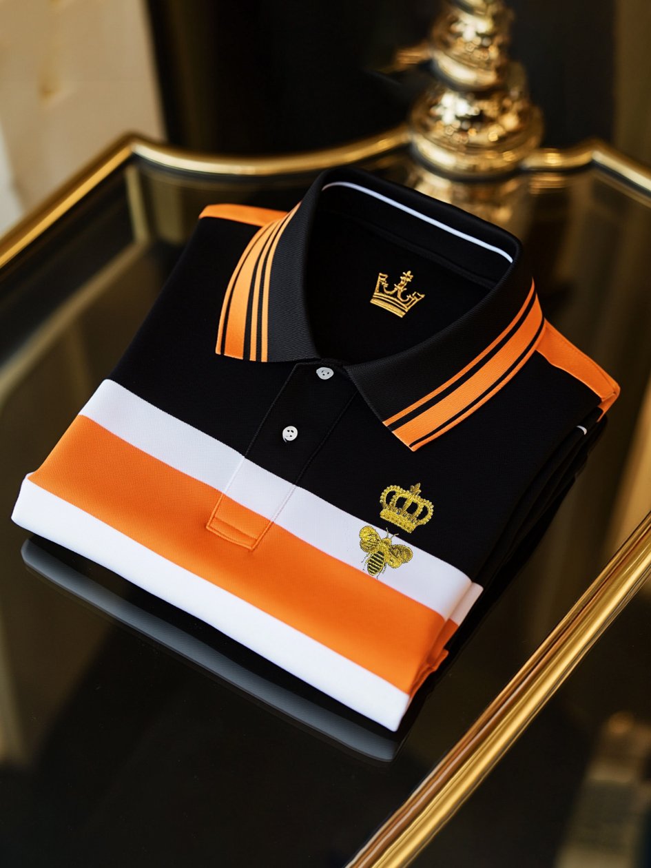 Men's Classic Business Check Logo Button Short Sleeve Polo Shirt