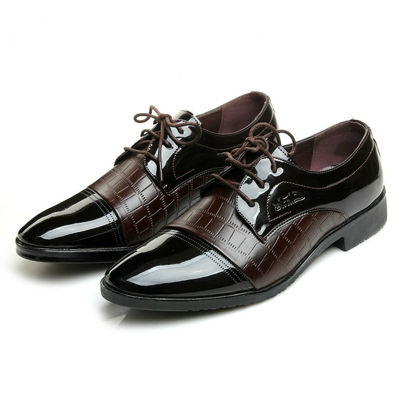 Men's Business Casual Pointed ToePatchwork Lace Up Oxfords Faux Leather Patant Shoes