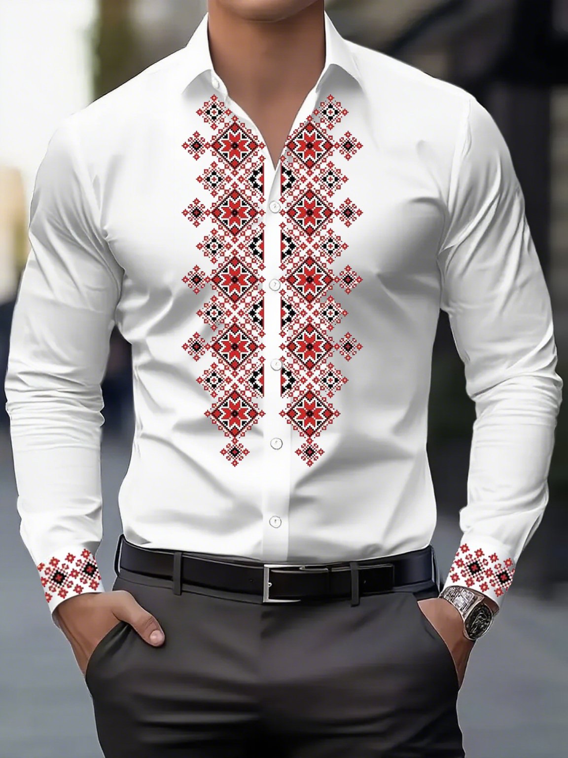 Men's Street Style Business Casual Printed Long Sleeve Shirt