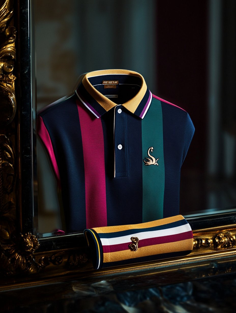 Men's Retro Business Stripe Print Long Sleeve Polo Shirt