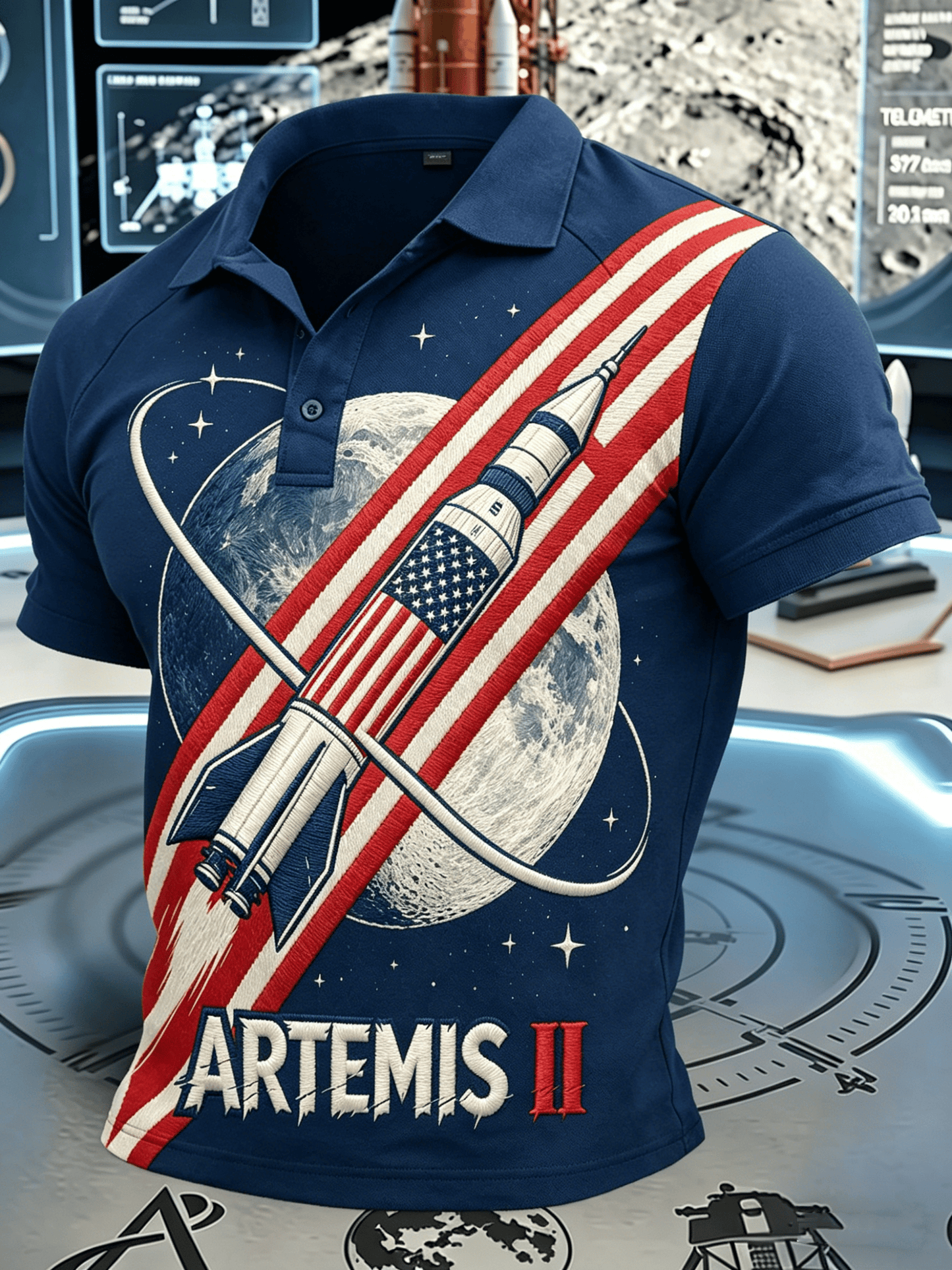 Men's Artemis II Space Theme Polo Shirt