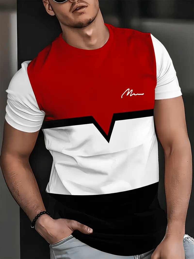 Men's Business Stripe Logo Print Short Sleeve T-Shirt