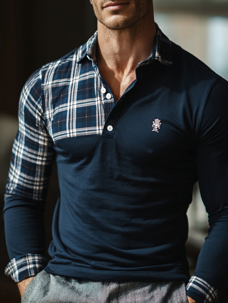 Men's Business Casual Artistic Button Long Sleeve Polo Shirt