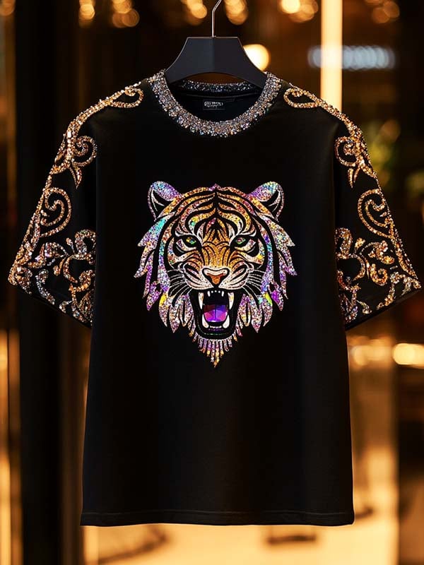 Men's Business Tiger Luxury Printed Cotton Short Sleeve T-Shirt