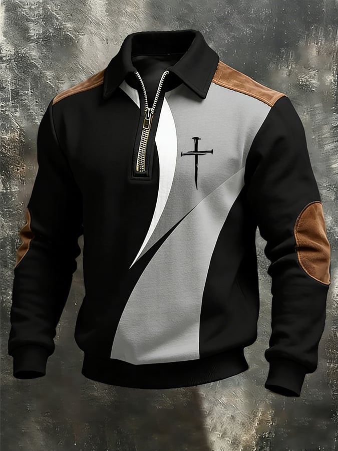 Men's vintage Faith Design Print Casual Zipper Sweatshirt-Fast Shipping