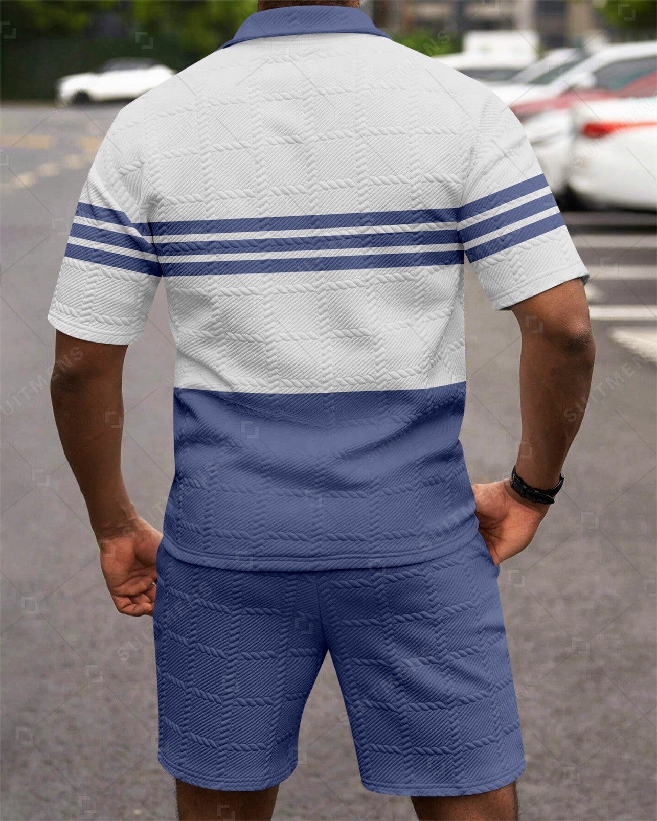 Men's Simple Textured Summer Polo Shirt Set 256