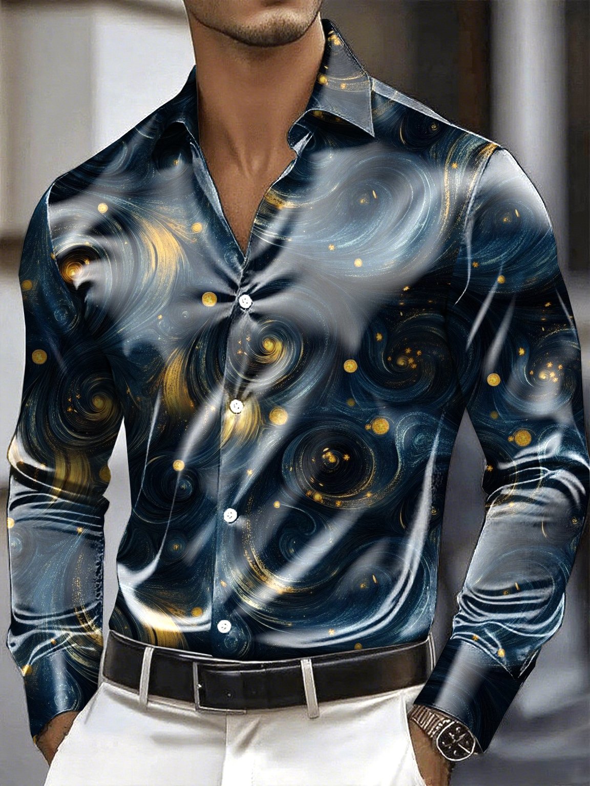 Men's Satin Luxe Long Sleeve Button Down Shirt