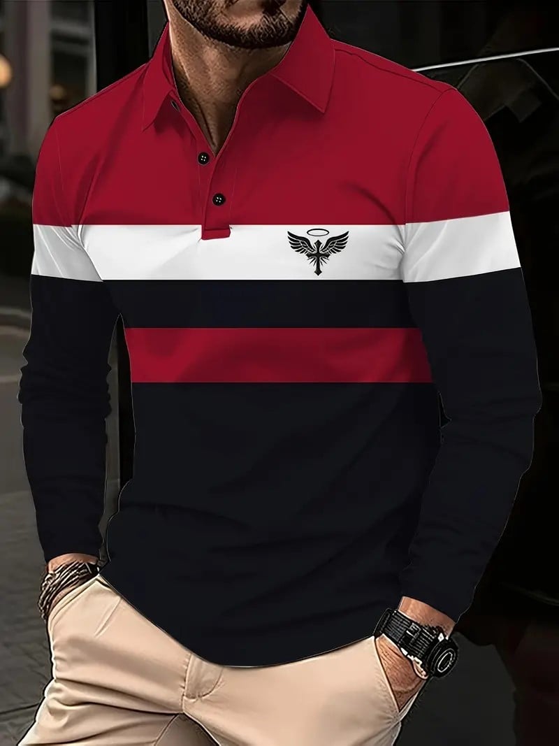 Men's Business Casual Striped Long-Sleeved Polo Shirt