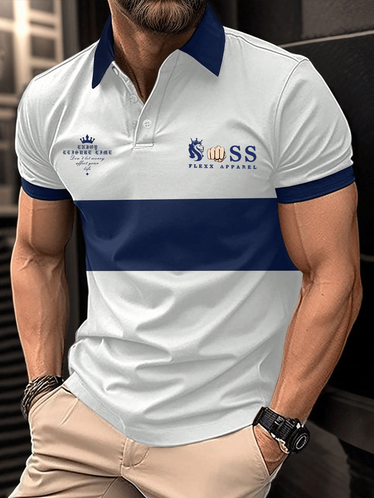Men's Business Logo Button-Down Short Sleeve Polo Shirt