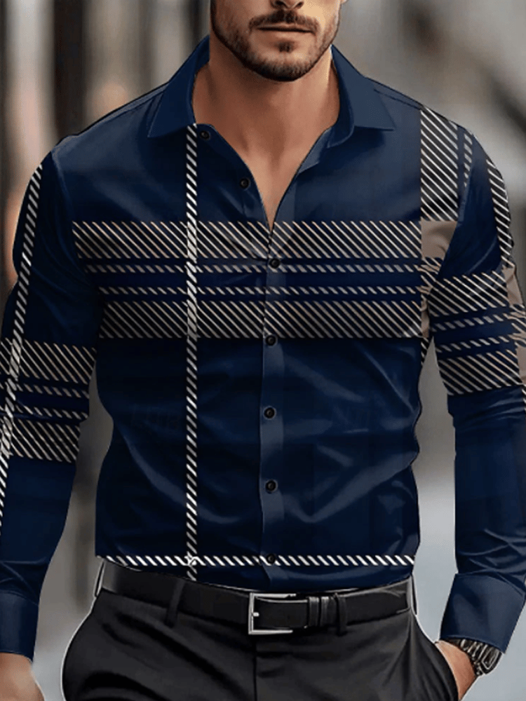 Men's Plaid Business Long Sleeve Shirt
