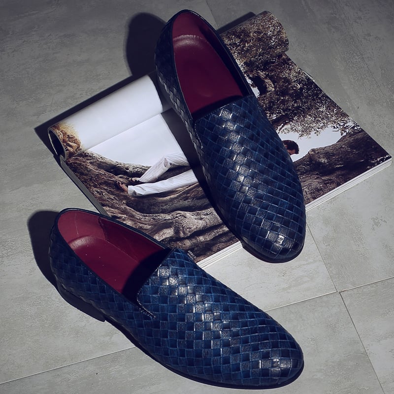 Men'S Pointed Trendy Casual Woven PU Leather Shoes
