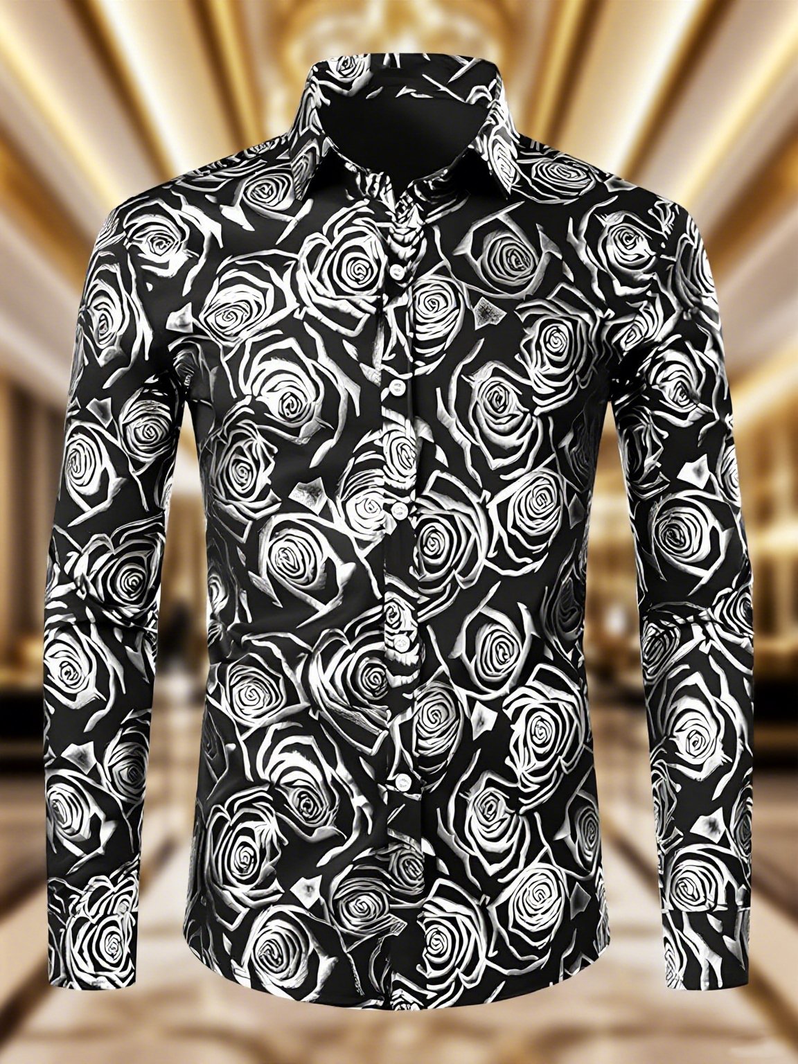 Men's Satin Luxe Floral Long Sleeve Button-Down Shirt