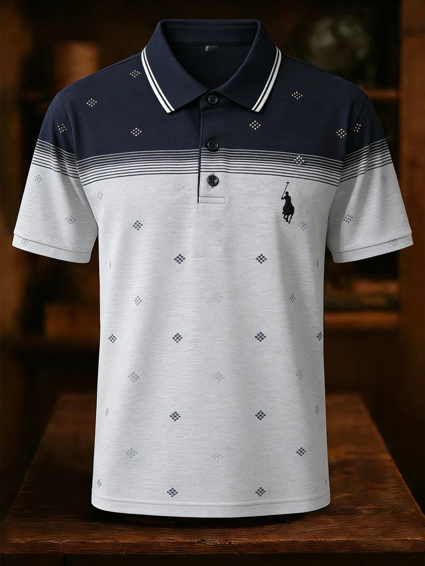 Men's Business Style Print Short Sleeved Polo Shirt