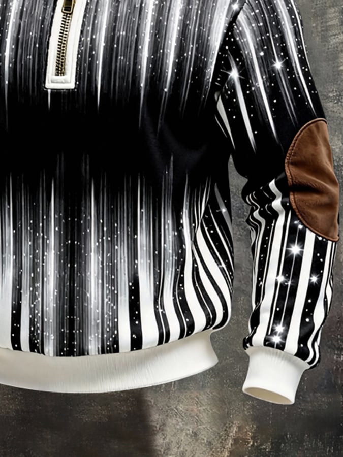 Men's Retro Color Block Print Color-Blocked Zip-Up Sweatshirt