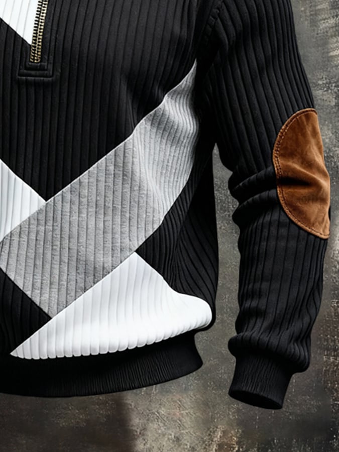 Men'S Vintage Style Color-Block Long-Sleeved Sweatshirt
