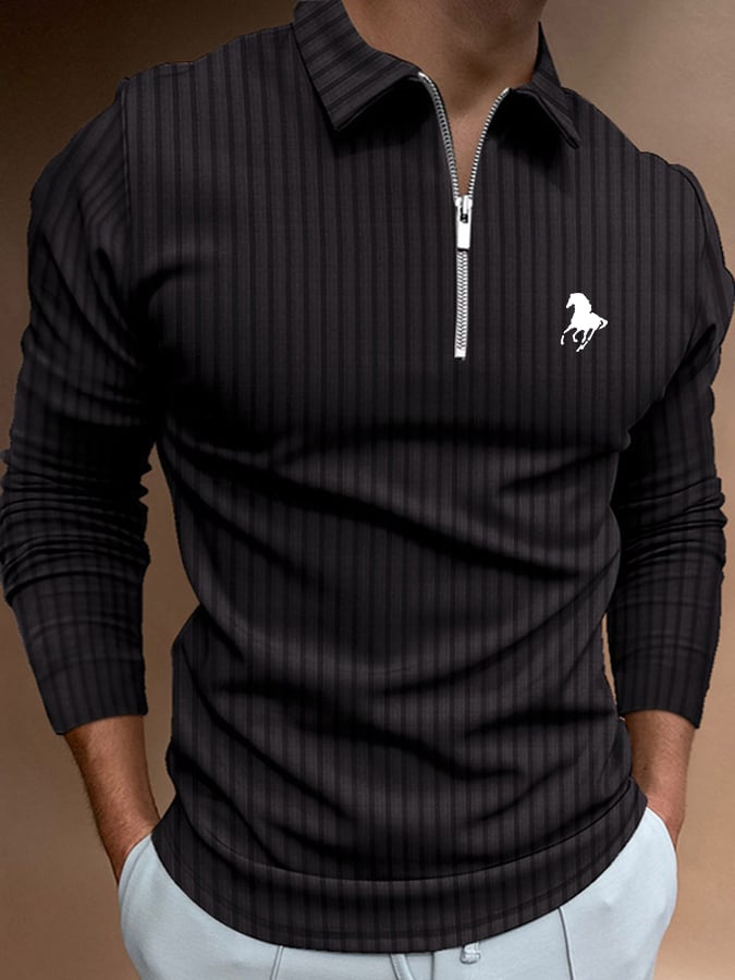 Men's Horse Print Casual Polo Shirt