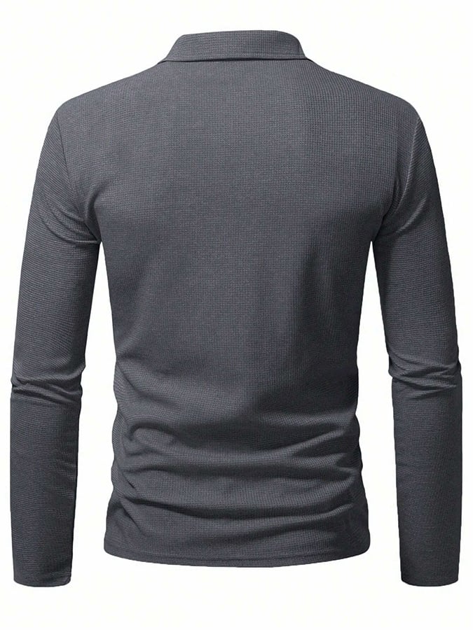 Men's Waffle Casual Solid Color Half Button Polo Shirt
